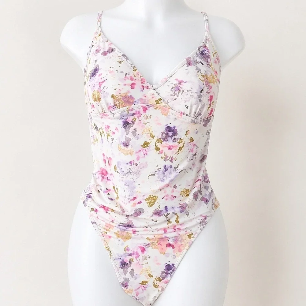 J. Crew New Flora Obscura Plunge Strappy One Piece Swimsuit Kaleidoscope SZ 14